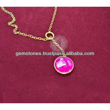 Designer Vermeil Pink Chalcedony Gemstone Long Chain Necklace For Women